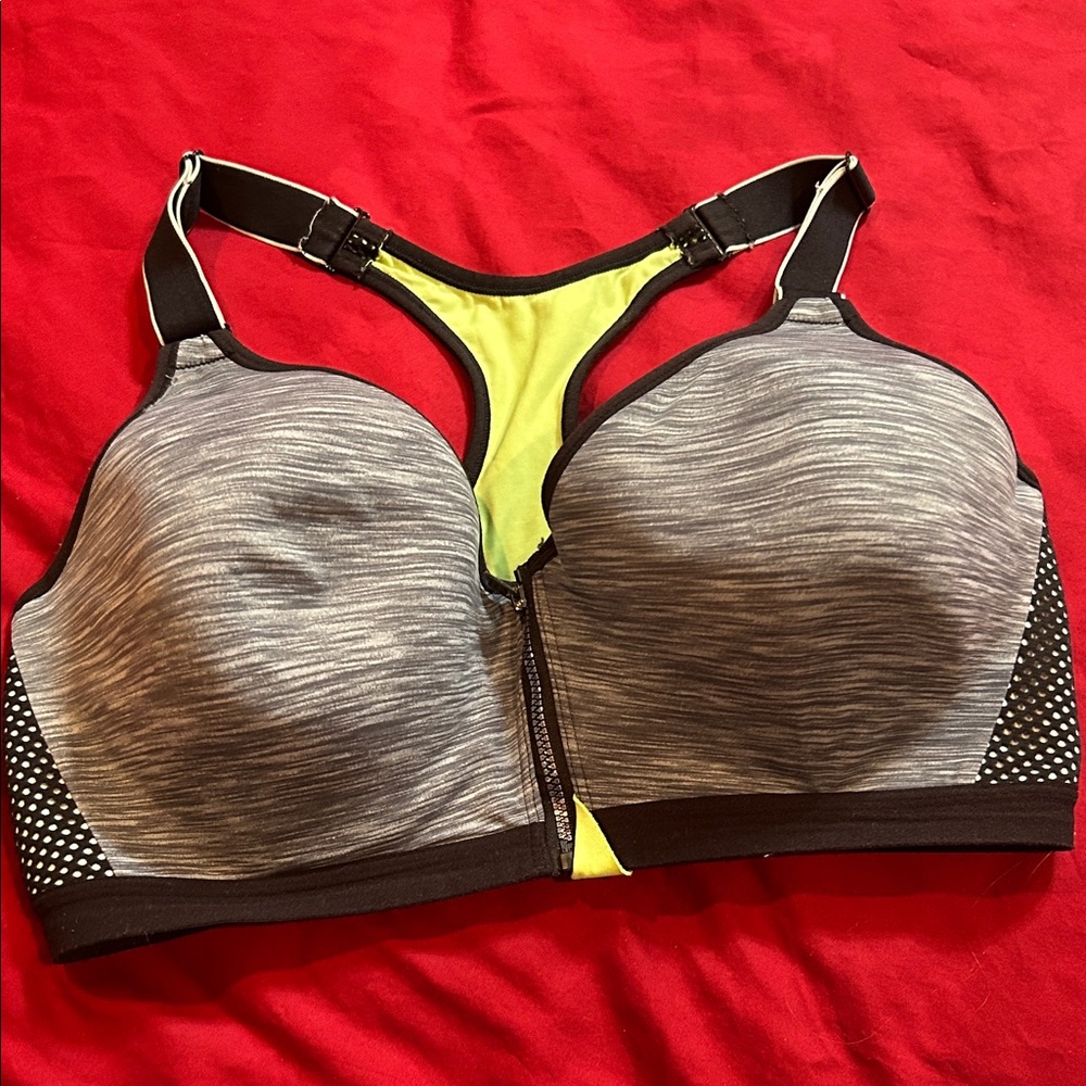 Maidenform 38DD -Gray and Yellow Women's Zip Front Underwire Sports Bra